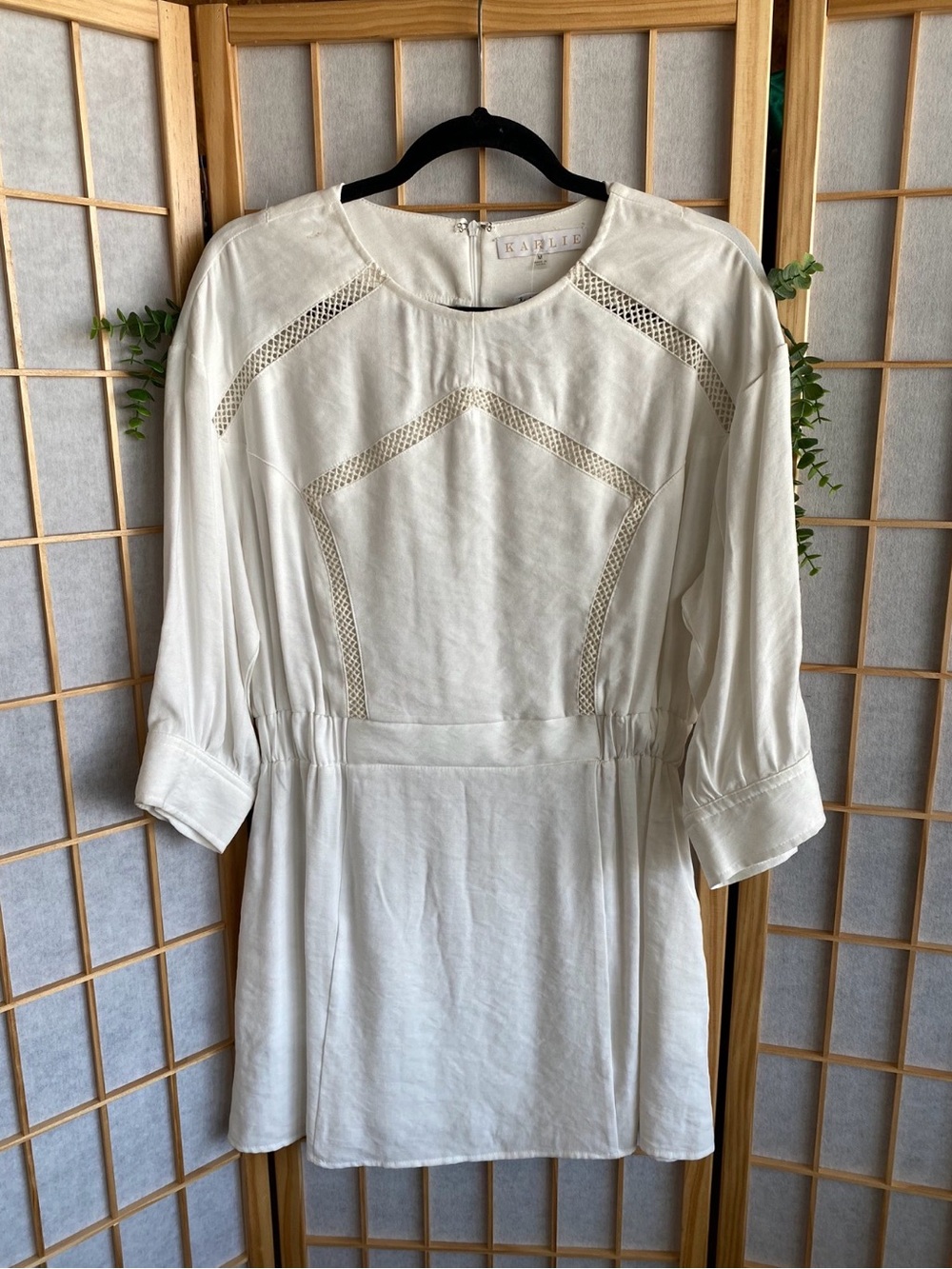 Karlie Cream Crochet-Accent Long Sleeve Tunic Dress